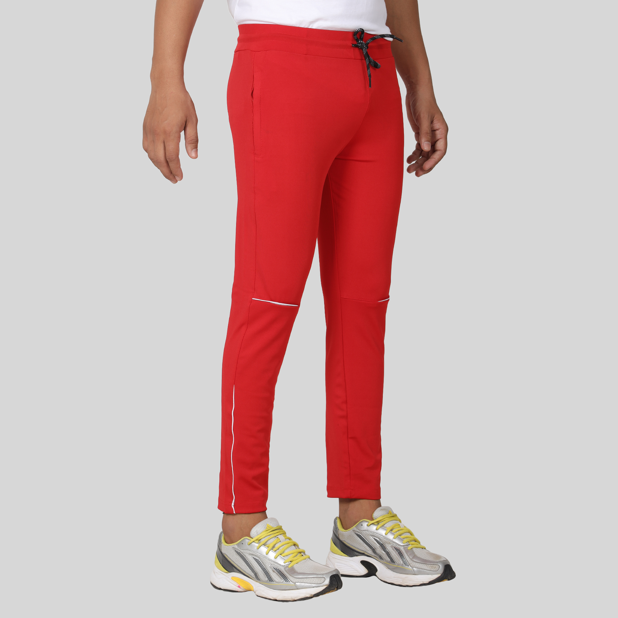 Casual Wear Plain Grey Melange And Red Track Pant